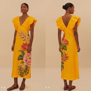 Farm Rio V neck linen midi dress